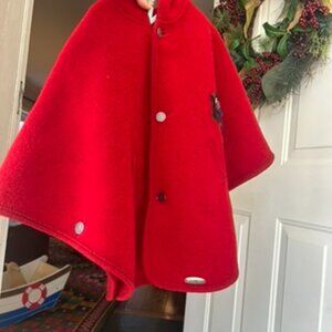 ❤️🧵 Giesswein Boiled Wool Hooded Cape – Red Embroidered – Size 2 (92 cm) 🧵❤️